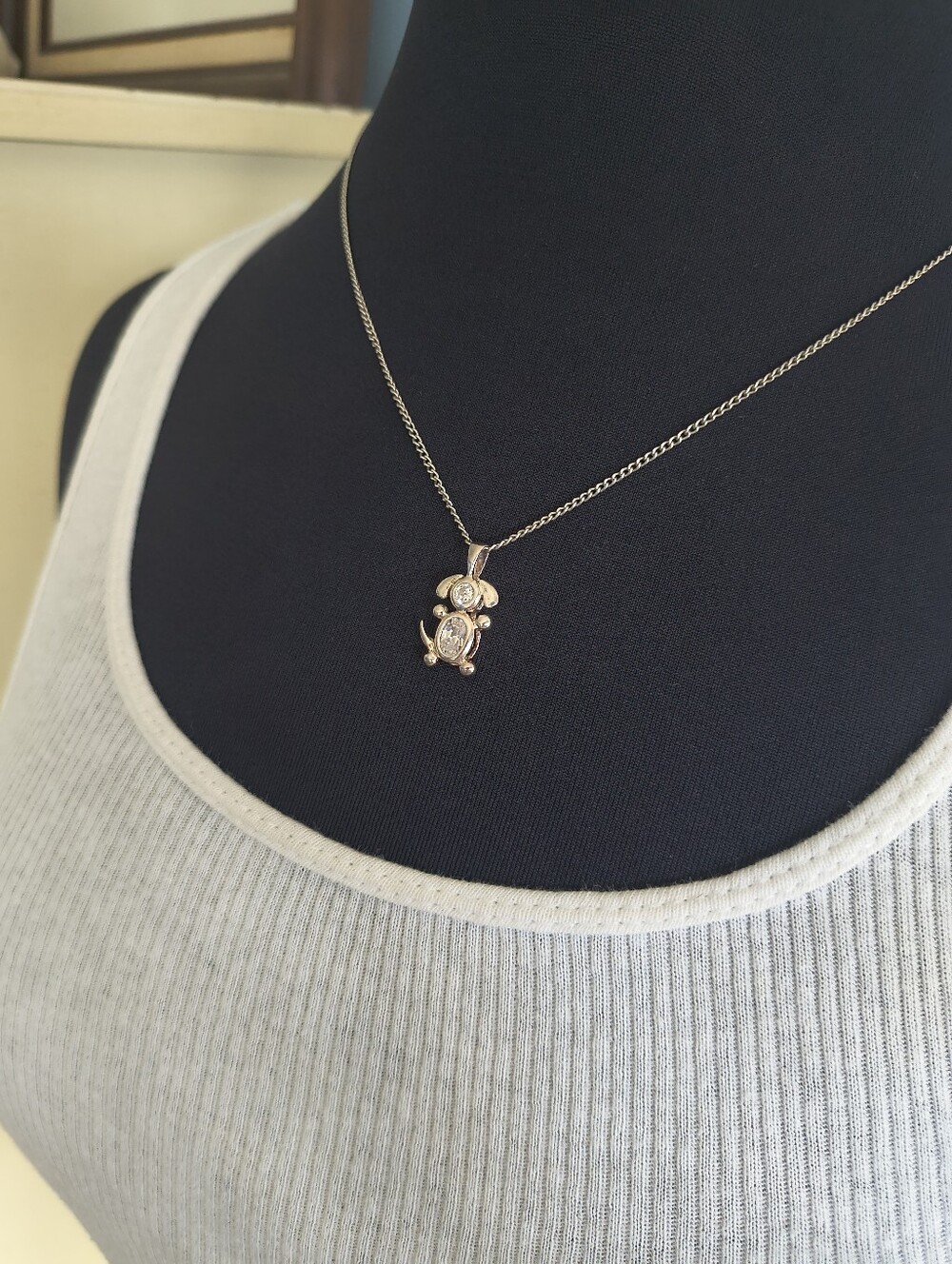 🐕 Vtg. Adorable Sterling Silver Dog Pendant with Gemstones Pet Charm